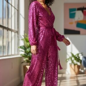 Nordstrom BTFL-life Liza Sequin Long Sleeve Jumpsuit